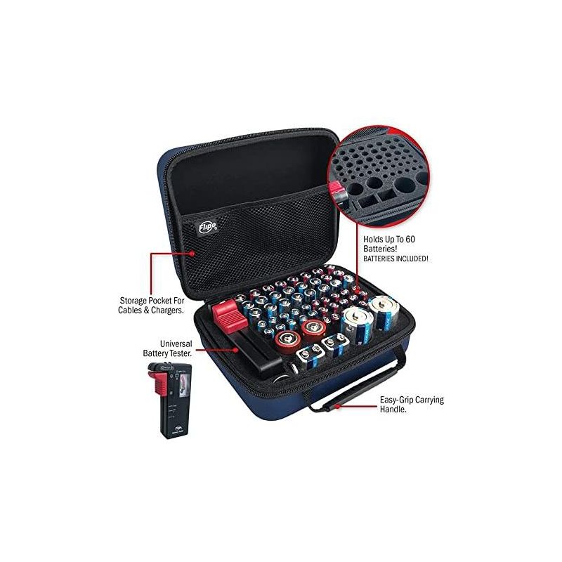 Flipo Battery Storage Case and Organizer,Holds 60 Batteries, Includes Bonus Battery Tester, 3 of 8