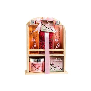 Freida & Joe  Cherry Blossom Fragrance Spa Collection in Wood Curio Bath & Body Gift Set Luxury Body Care Mothers Day Gifts for Mom