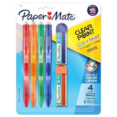 4pk Mechanical Pencils ClearPoint Eraseable Color Lead.7mm Multicolor - PaperMate