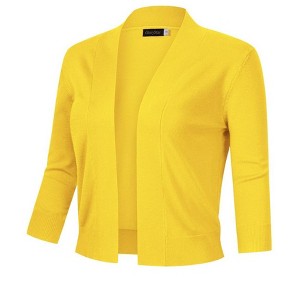 Women's 3/4 Sleeve Open Front Cropped Cardigan Sweater Lightweight Knit Short Shrugs (XS, Yellow) - 1 of 4
