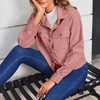Women Casual Cropped Jackets Notch Collar Corduroy Button Pockets Long Sleeve Jacket Pink L - 2 of 4