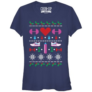 Juniors Womens CHIN UP Ugly Christmas Workout T-Shirt - 1 of 3