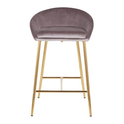 Set of 2 Glam Matisse 26" Silver Velvet Counter Stools with Gold Frame