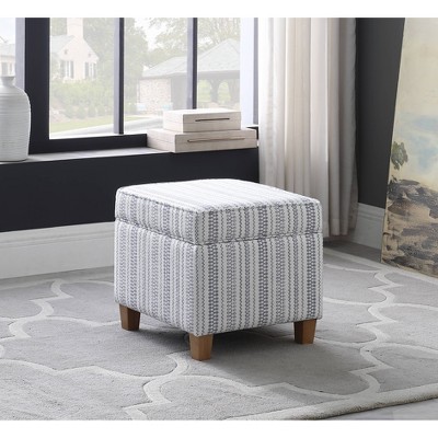 Farmhouse Blue Striped Square Storage Ottoman with Wood Legs