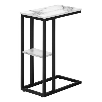 Monarch Specialties Accent Table C-Shaped End Side Snack Living Room Bedroom Metal Laminate White Marble Look Black Contemporary Modern