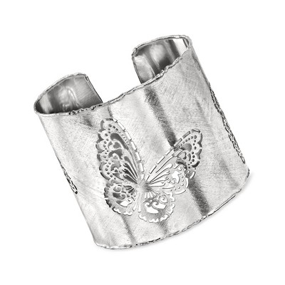 Ross-Simons Italian Sterling Silver Brushed and Polished Openwork Butterfly Cuff Bracelet