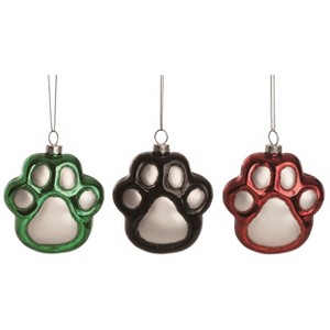 Transpac Christmas Holiday Red Black Green Glass Paw Print Pet Ornament Set of 3, 3.88 Dia. inch - 1 of 4