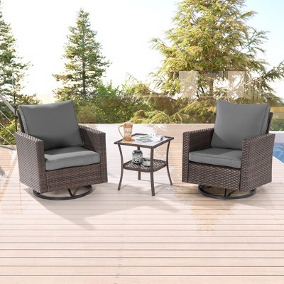 Sonkuki 3-Piece Patio Chair Set Swivel Rocking Chair Set Side Table Suiting Backyard, Poolside and Patio