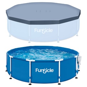 Funsicle 10' x 30" Outdoor Activity Round Metal Frame Above Ground Swimming Pool Set with 10' Secure Debris Pool Cover & SkimmerPlus Filter Pump, Blue - 1 of 4