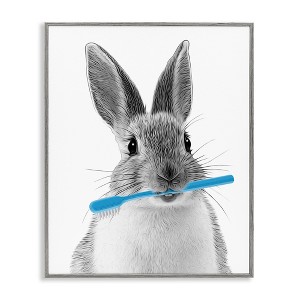Stupell Industries Bunny Toothbrush Bathroom Animal, 20" x 16" - 1 of 4