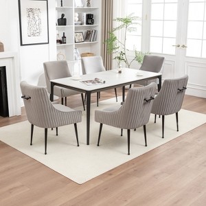 SEYNAR Modern Glam Velvet Black Metal Legs Dining Chair or Vanity Chair Set of 6 with Rear Handle - 1 of 4