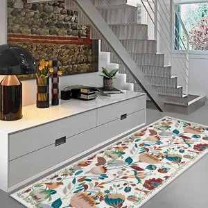Floral Birds Washable Area Rugs, Boho Large Soft Non-Slip Vintage Bedroom Dining Room Rug, Low Pile Carpet for Kids Playroom Nursery - 1 of 4