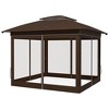 Outsunny 12' x 12' Pop Up Canopy with Center Lift Hook Design, Mesh Sidewall Netting, 3-Level Adjustable Height and Storage Bag, Dark Brown - 4 of 4