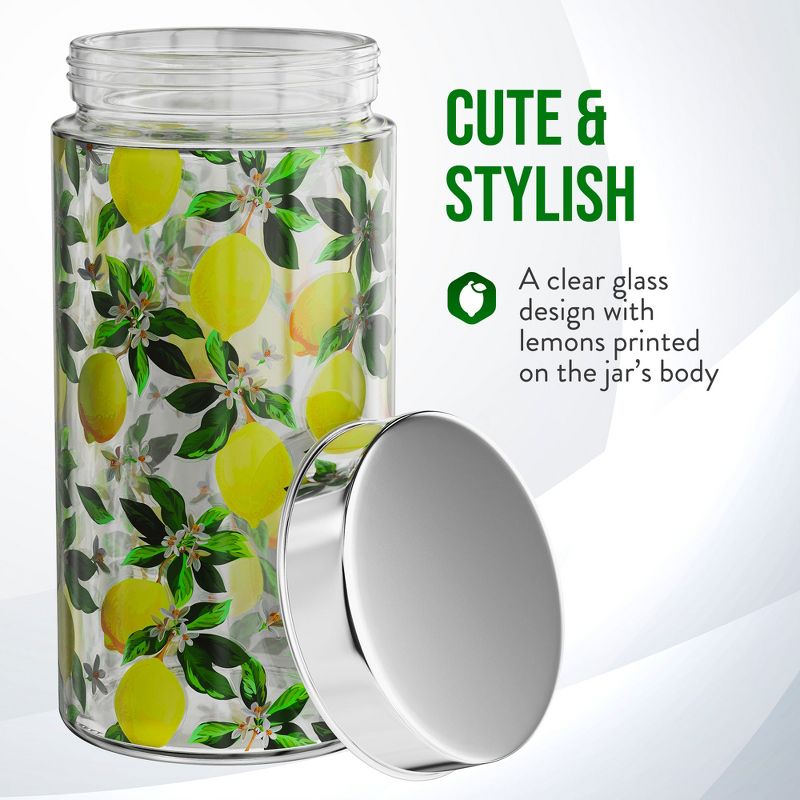 American Atelier Glass Set of 3 Jars, Lemon Design Airtight Metal Lid Food Storage Containers, 30, 44, and 59-Ounce Capacity, Dishwasher Safe, 3 of 8