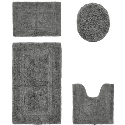 Lux Premium 100% Cotton Tufted Solid Reversible 4 Piece Bath Rug Set – Ultra-Soft, Water-Absorbent, Durable, Machine Washable Bathroom Rug