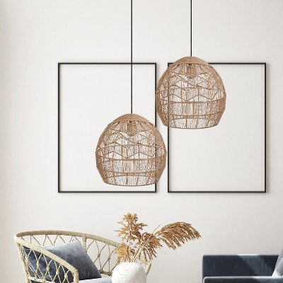 16" Bronze and Hemp LED Bowl Pendant Light