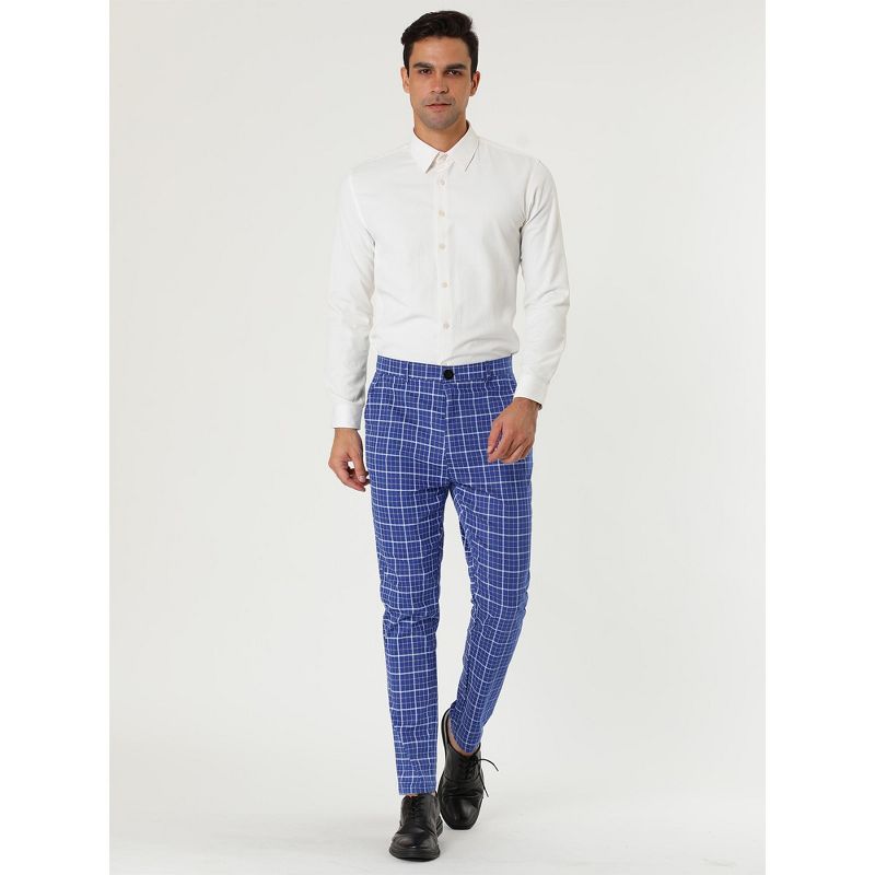 Lars Amadeus Men's Business Checked Printed Slim Fit Flat Front Plaid Dress Trousers, 3 of 7