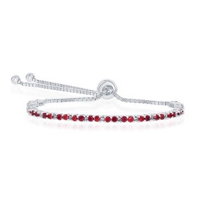 Bella Silver Sterling Silver 2MM Ruby CZ 'July Birthstone' Tennis Adjustable Bolo Bracelet - Red - 1 of 2