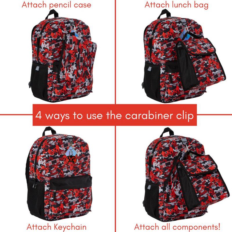 RALME Red Camo Gaming Backpack Set for Boys & Girls, 16 inch, 6 Pieces - Includes Foldable Lunch Bag, Water Bottle, Key Chain, & Pencil Case, 4 of 10