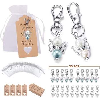 20 Pack Angel Keychain, Party Favors, Angel Key Chains with Organza Bags Thank You Cards