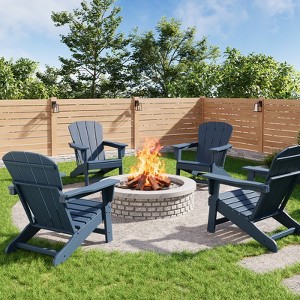 Modern HDPE Adirondack Chair Set of 2/4 0r with 2 Side Tables - Oversize 380LB,Weather Resistant,Firepit,Wooden Texture for Deck,Pool,Porch - 1 of 4