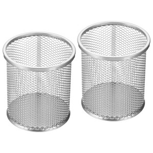 Unique Bargains Metal Large Capacity Round Desk Accessories Mesh Pen Holder 2 Pcs - 1 of 4