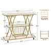 Gold Bar Cart with Wheels, 3 Tier Bar Serving Cart with Glass Holder and Wine Rack - 2 of 4
