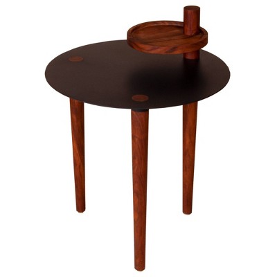 Round Metal Top Side Table with Rotatable Tray and Tripod Legs Brown/Black - The Urban Port