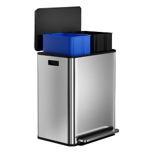60L/16 Gal Kitchen Trash Can,2×8 Gal Pedal Trash Bin with Removable Baskets,Stainless Steel Garbage Can for Kitchen Office Restaurant School Hospital - 1 of 4