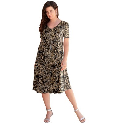 Roaman's Women's Plus Size Ultrasmooth V Neck Swing Dress