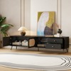 TIRAMISUBEST Mid Century TV Stand 80 Inch Rattan Doors 2 Drawers Open Shelf Woodgrain MDF Solid Wood Legs Soft Close Living Room - 4 of 4