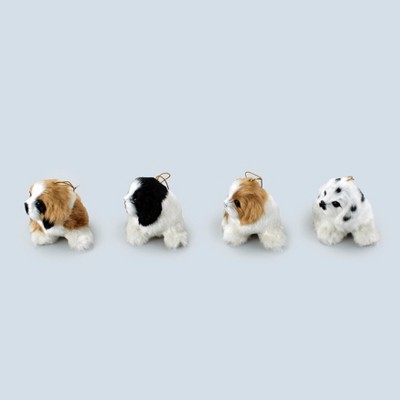 Set of 4 Adorable White and Brown Plastic Puppy Ornaments