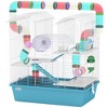 PawHut Large Hamster Cage, 4 Tier Gebril Cage with Tubes, Exercise Wheel, Hut, Water Bottle, Food Dish, Ramps, 22.8" x 14.2" x 25.6", Light Blue - 4 of 4