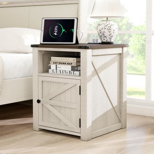 Dyonery 18" Blue Nightstand with Chargers Rustic Wooden High Nightstand with 2 Drawers for Bedroom, Living Room and Closet - 1 of 4