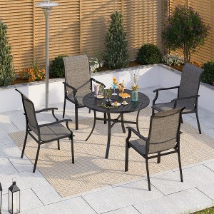 Captiva Designs 5pc Outdoor Slat-top Steel Dining Table & Grayish Bown Padded Sling Chairs - 1 of 4