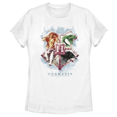 Women s Harry Potter Hogwarts Watercolor Symbols T Shirt White 2X Large