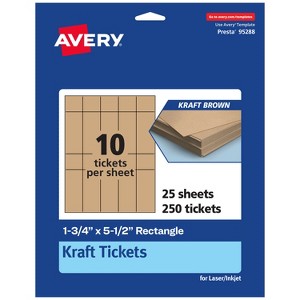 Avery Printable Rectangle Tickets, 1-3/4" x 5-1/2", Kraft Brown Cardstock, Laser/Inkjet, 250 Total - 1 of 4