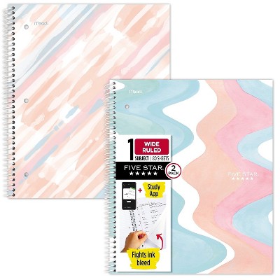 Five Star Brushy Moves 1-Subject Notebooks 8.5" x 11" Wide-Ruled 80 Sheets Assorted Colors 2/Pack