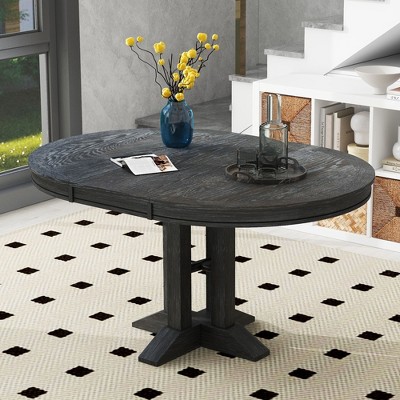 CAVINAS Dining Table Farmhouse Wood Extendable Round Dining Table for Kitchen