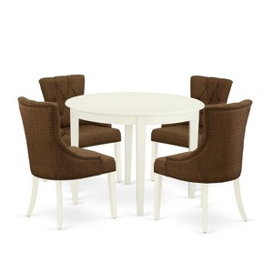 HomeStock 5-Pc Linen white Solid Wood Top - Round Dining Room Set - Seats 4 - 1 of 4