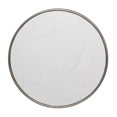 Sleek 30" Round Silver Metal and Marble Accent Table