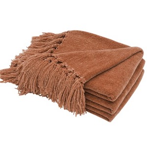 Aoibox Soft Cozy Chenille Throw Blanket with Fringe Tassel for Couch Sofa Chair Bed Living Room Gift in Rust Color - 1 of 4