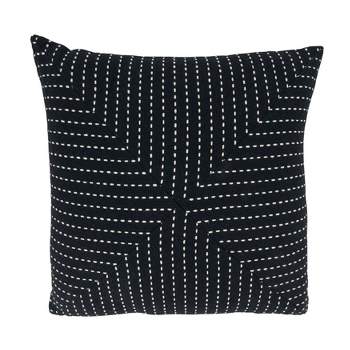 18"x18" Stitched Patchwork Design Square Pillow Cover Black - Saro Lifestyle