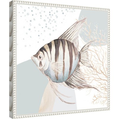 Ocean Oasis Bubbles Striped Fish Canvas Wall Art with White Frame