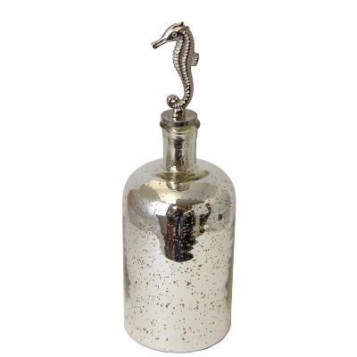 Beachcombers 11" GLASS SILVER BOTTLE with SEAHORSE TOP