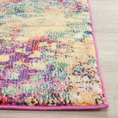 Pink and Multicolor Geometric Synthetic Runner Rug