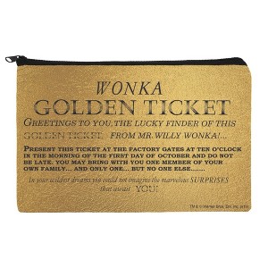 Willy Wonka And The Chocolate Factory Golden Ticket Makeup Cosmetic Bag Organizer Pouch - 1 of 4