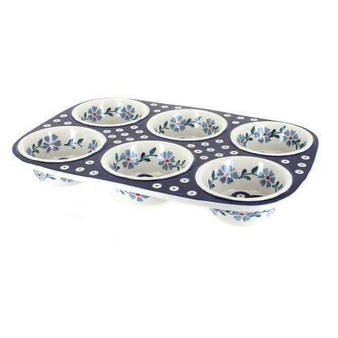 Blue Rose Polish Pottery Garden Of Eden Muffin Pan : Target