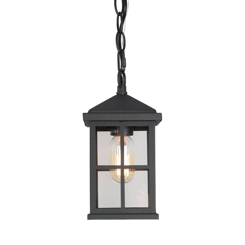 10.5&#34; Metal/Glass Square Cage Modern Outdoor Pendant Light Black - LNC, 5 of 12