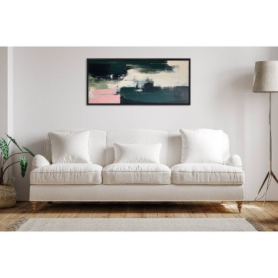 Emerald Blush Abstract Canvas Print with Black Frame, 18x40